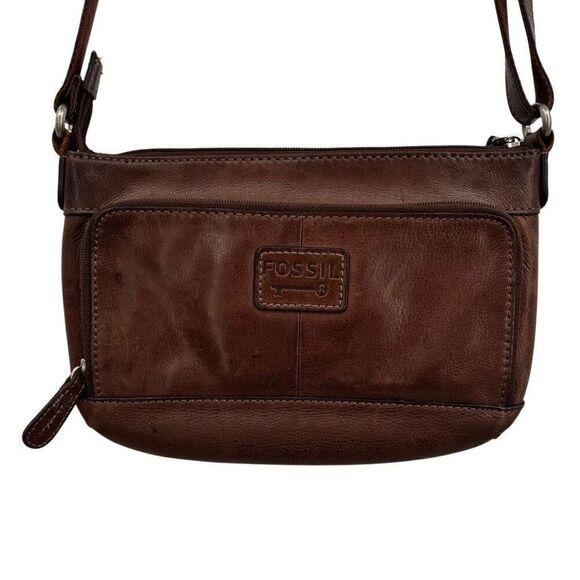 Fossil Crosstown Vintage Pebbled Leather Crossbody Bag Brown - Picture 1 of 14